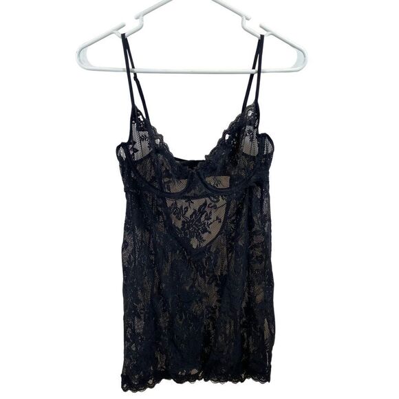 Victorias Secret Black Sheer Floral‎ Lace Lingerie Nightgown Size 36C - Picture 2 of 9